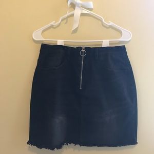 Fashion Nova Black Denim Ring-Zipper Skirt